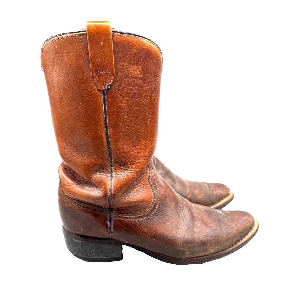 Vintage Wrangler Men's 9 D Brown Leather Western Boots Cowboy USA Made Rodeo 90s